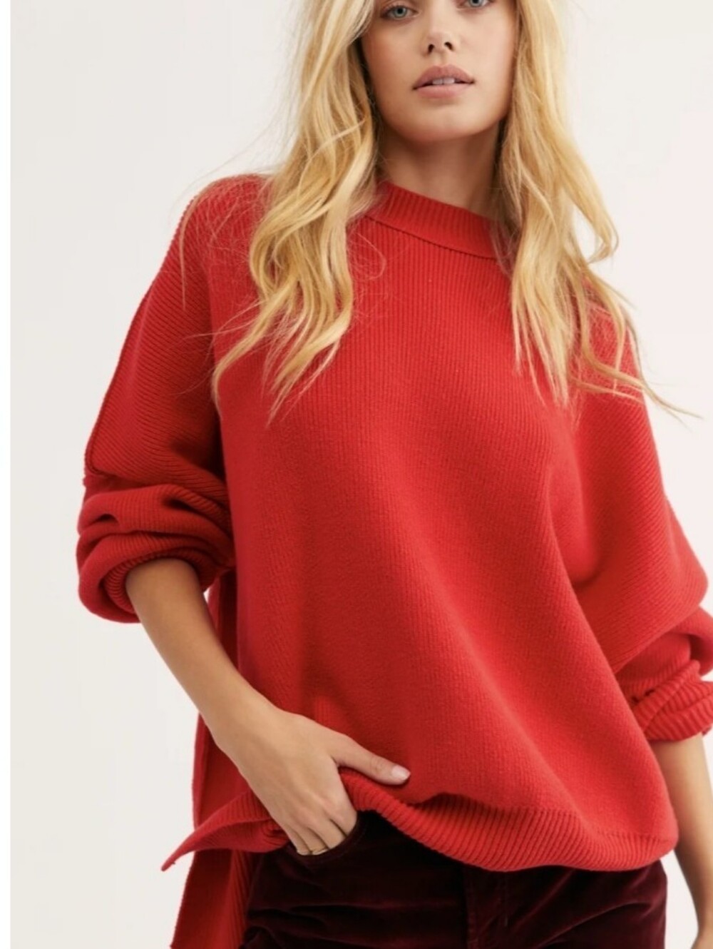 Free People red oversized slouchy sweater